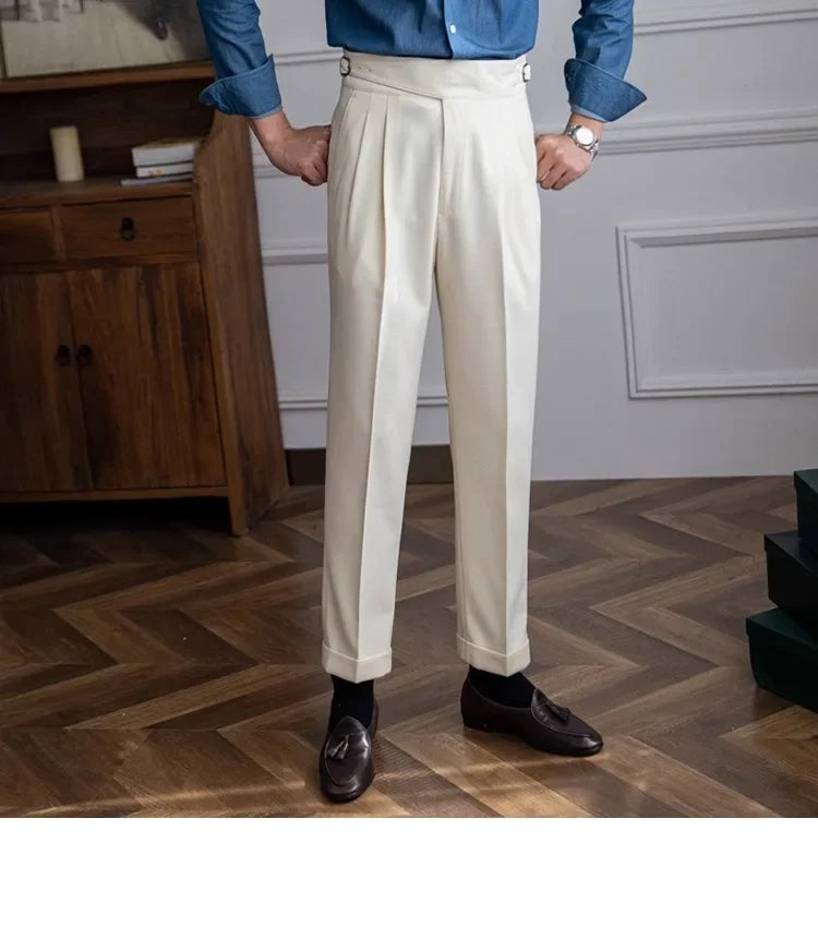 Men’s Elegant Pleated Suit Trousers – Vintage Fit