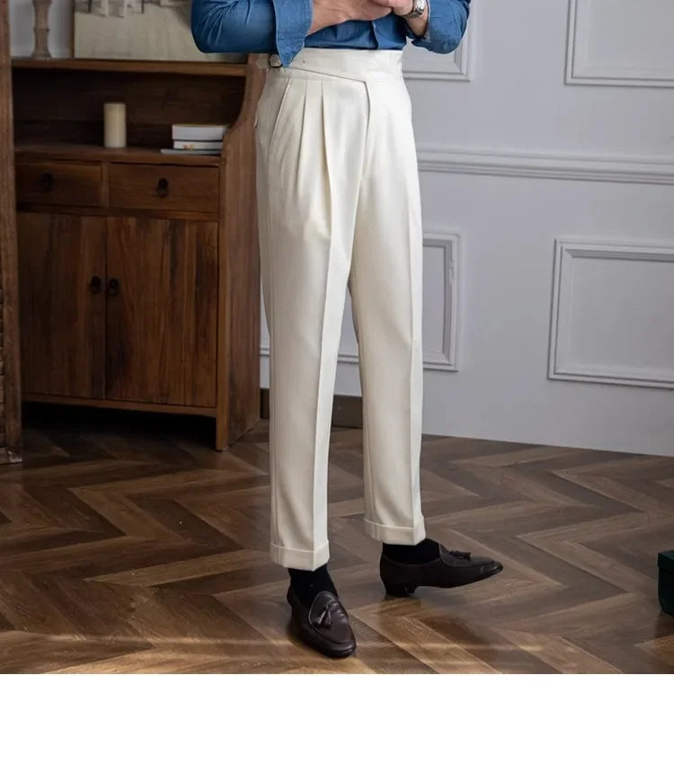 Men’s Elegant Pleated Suit Trousers – Vintage Fit