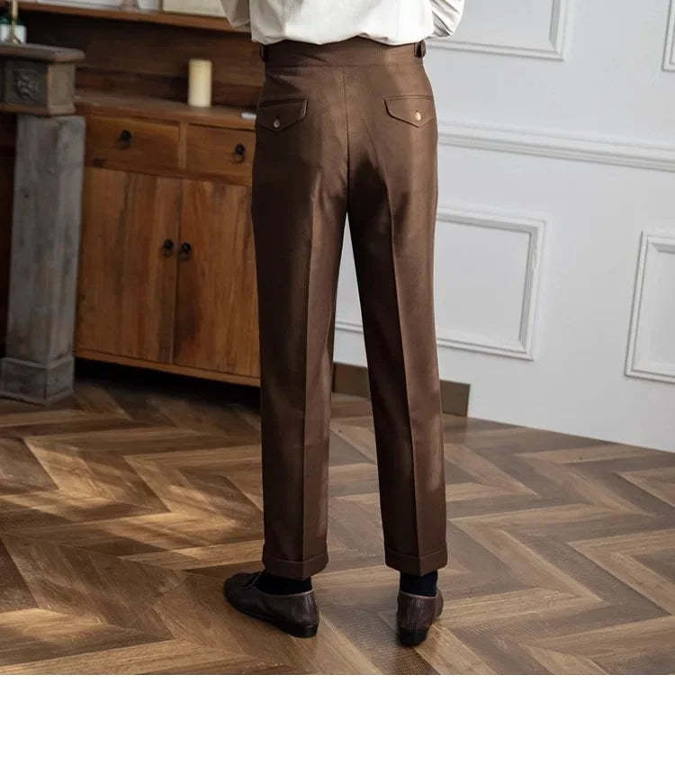 Men’s Elegant Pleated Suit Trousers – Vintage Fit