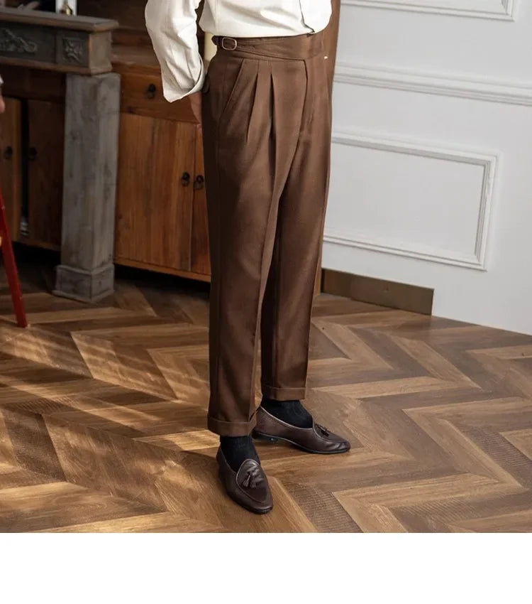 Men’s Elegant Pleated Suit Trousers – Vintage Fit
