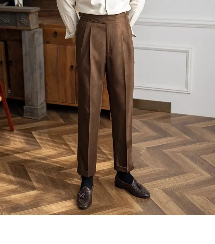 Men’s Elegant Pleated Suit Trousers – Vintage Fit