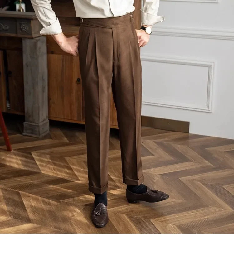 Men’s Elegant Pleated Suit Trousers – Vintage Fit
