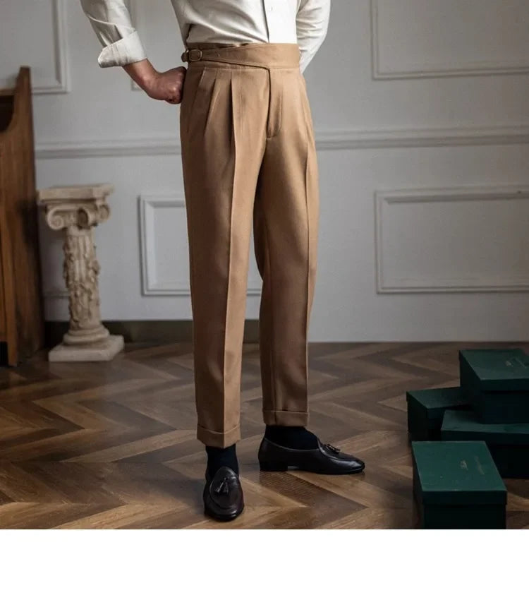 Men’s Elegant Pleated Suit Trousers – Vintage Fit