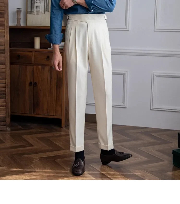 Men’s Elegant Pleated Suit Trousers – Vintage Fit