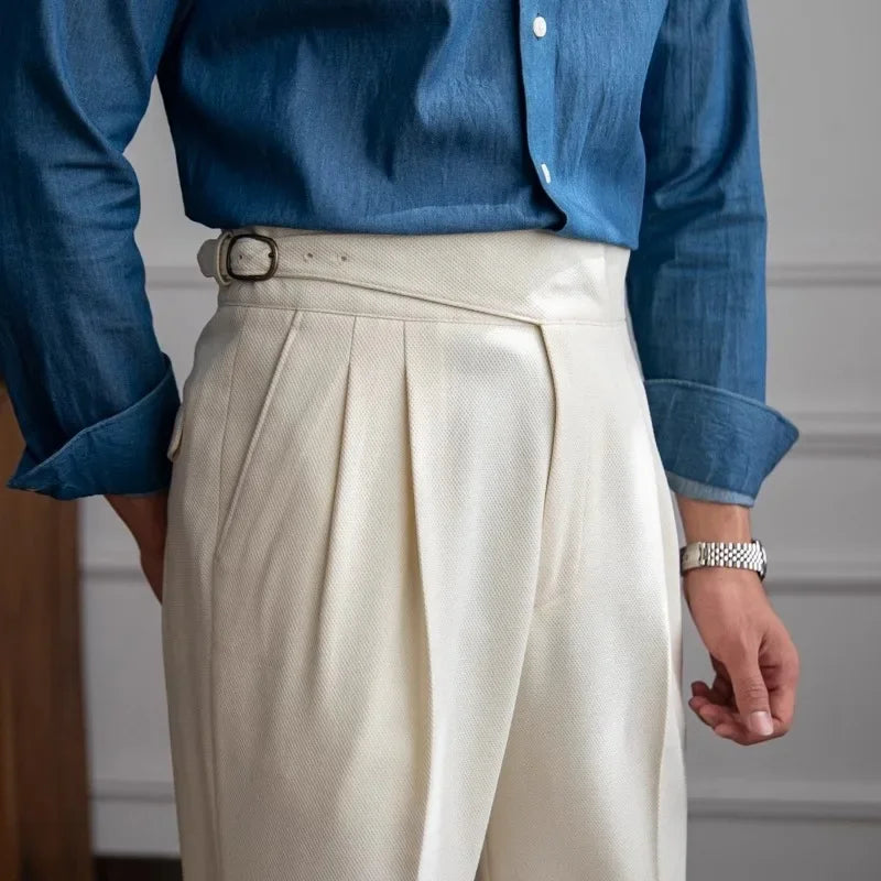 Men’s Elegant Pleated Suit Trousers – Vintage Fit
