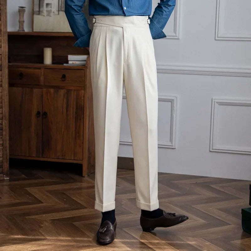 Men’s Elegant Pleated Suit Trousers – Vintage Fit