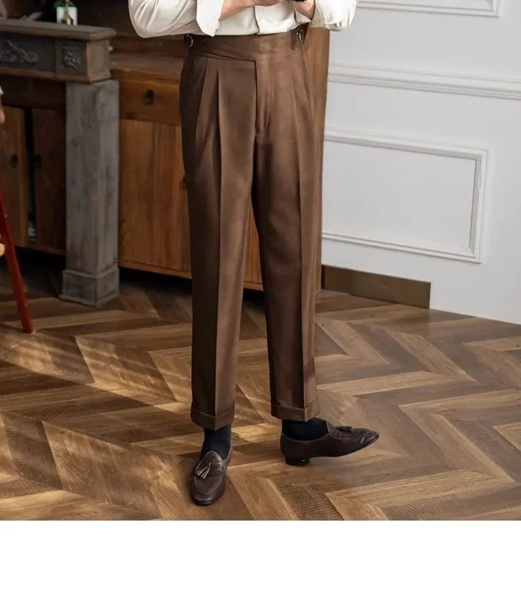 Men’s Elegant Pleated Suit Trousers – Vintage Fit