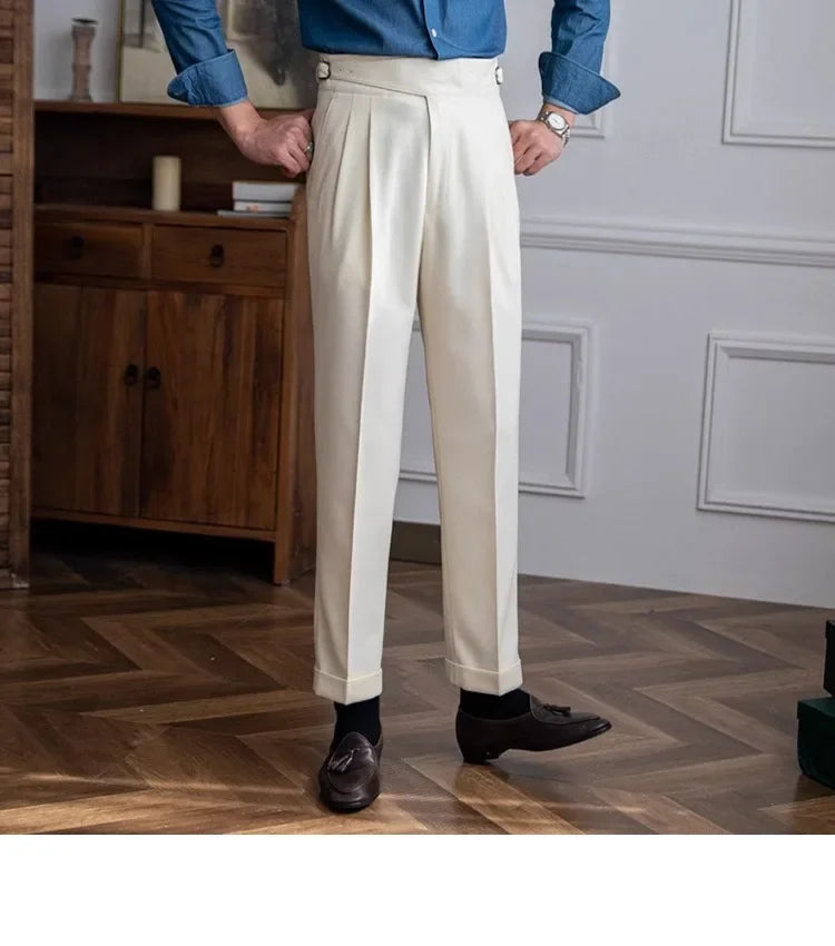 Men’s Elegant Pleated Suit Trousers – Vintage Fit
