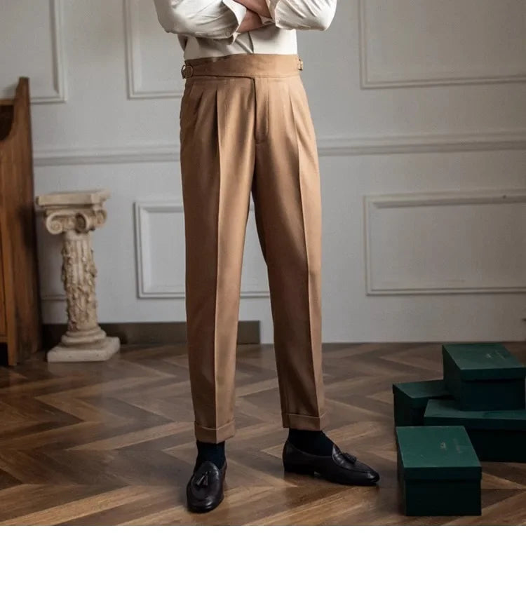 Men’s Elegant Pleated Suit Trousers – Vintage Fit
