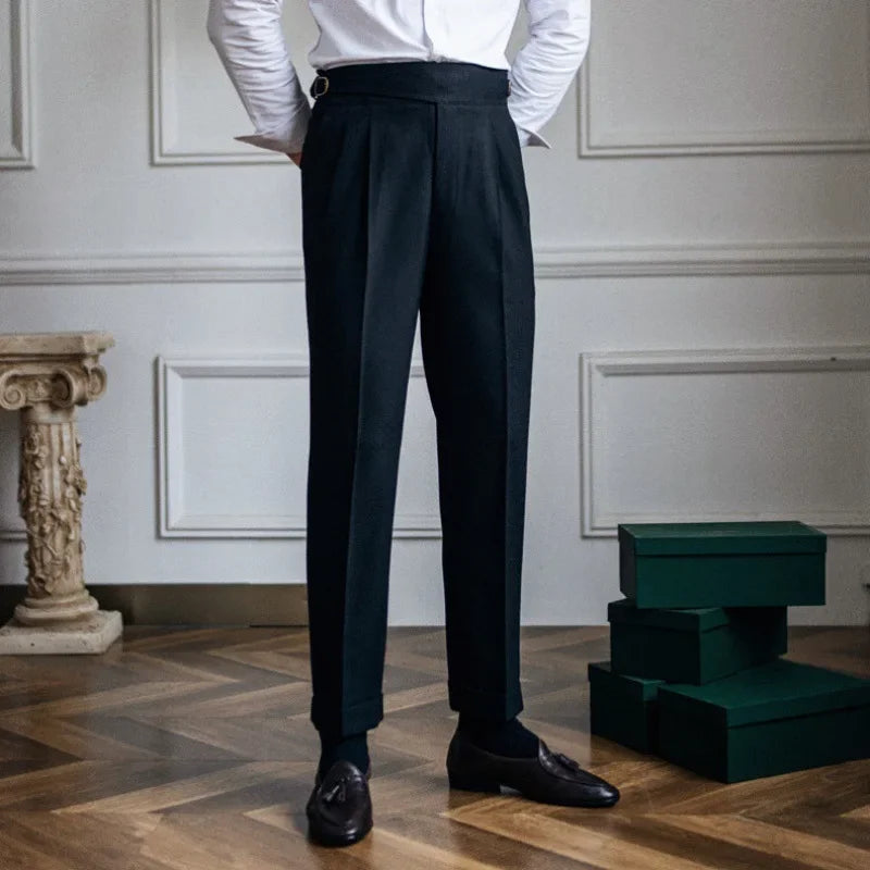 Men’s Elegant Pleated Suit Trousers – Vintage Fit