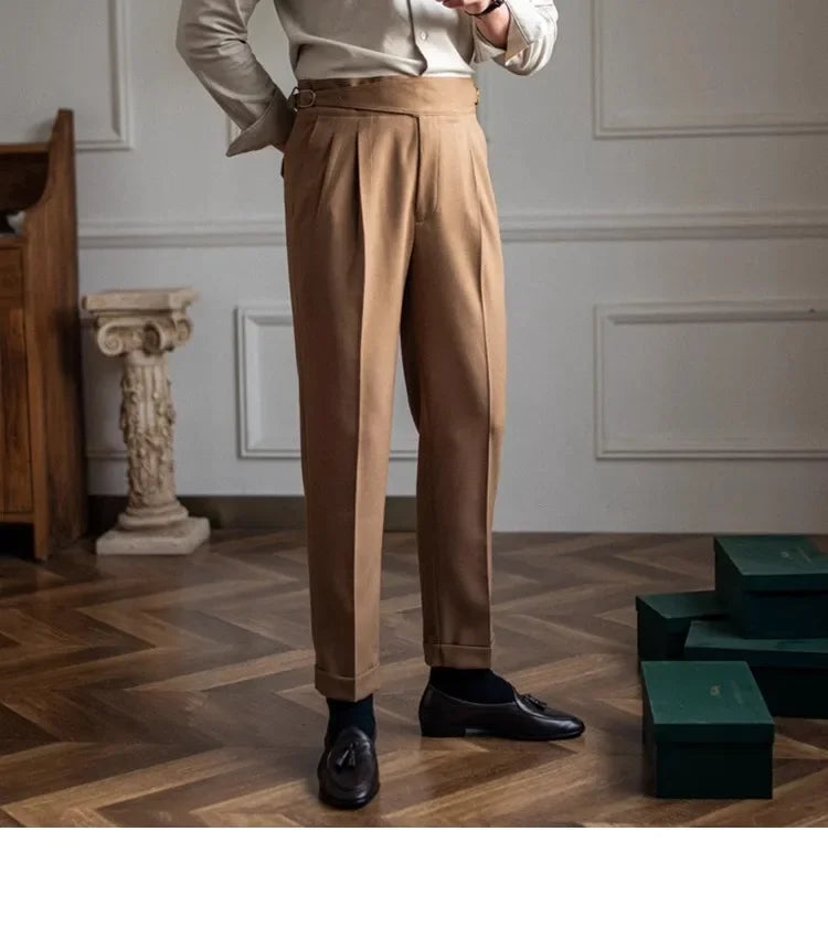 Men’s Elegant Pleated Suit Trousers – Vintage Fit
