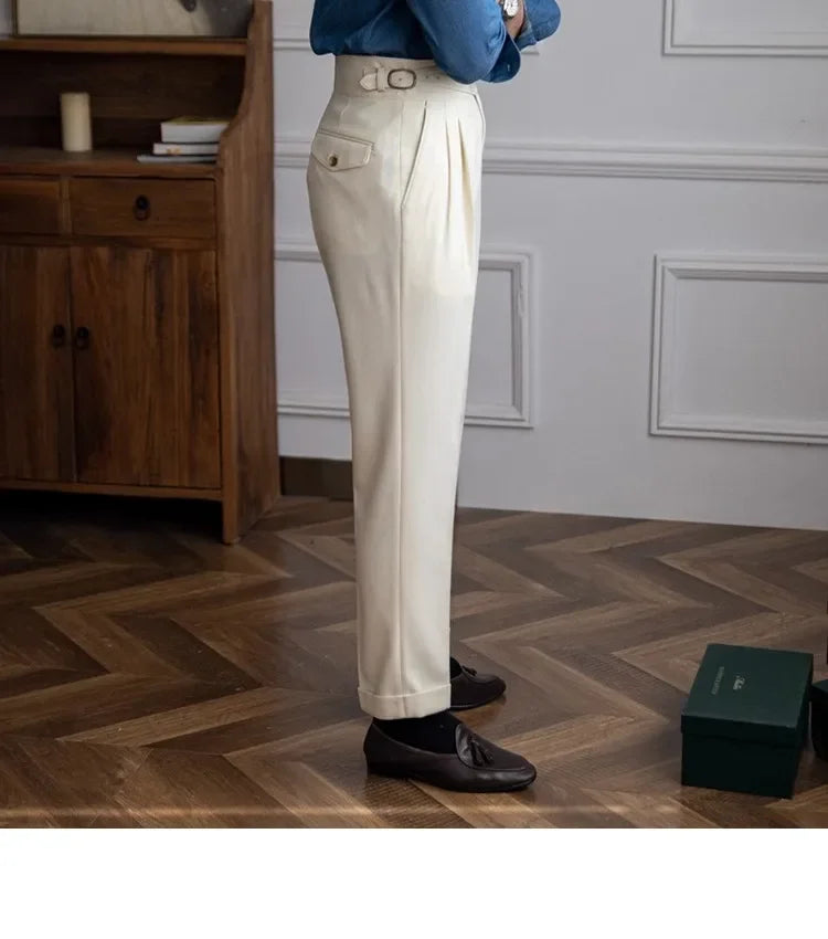 Men’s Elegant Pleated Suit Trousers – Vintage Fit