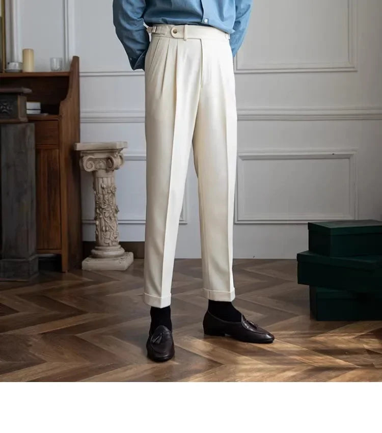 Men’s Elegant Pleated Suit Trousers – Vintage Fit