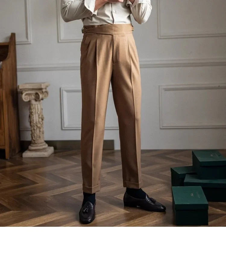 Men’s Elegant Pleated Suit Trousers – Vintage Fit