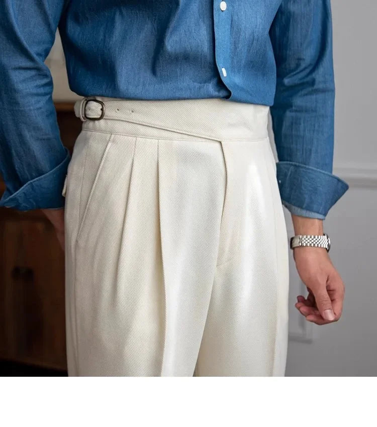 Men’s Elegant Pleated Suit Trousers – Vintage Fit