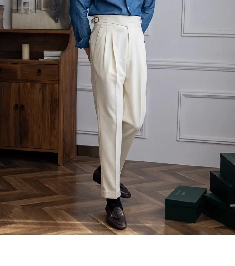 Men’s Elegant Pleated Suit Trousers – Vintage Fit