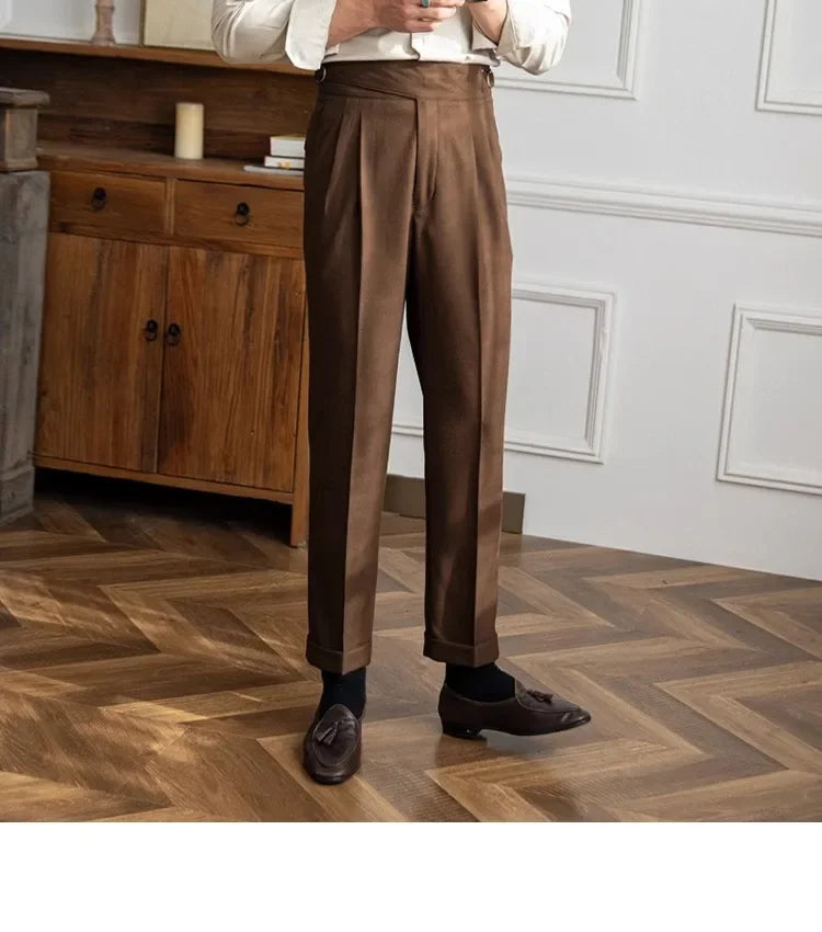 Men’s Elegant Pleated Suit Trousers – Vintage Fit