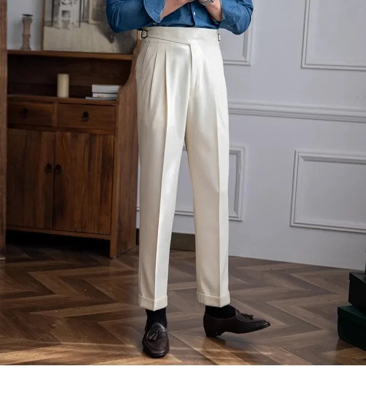 Men’s Elegant Pleated Suit Trousers – Vintage Fit