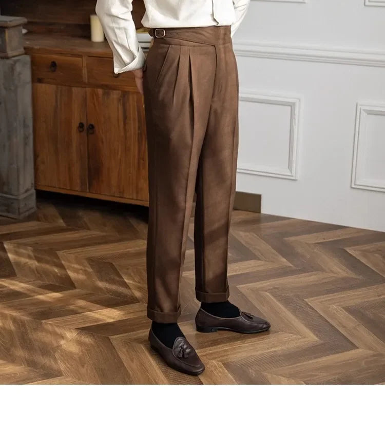 Men’s Elegant Pleated Suit Trousers – Vintage Fit