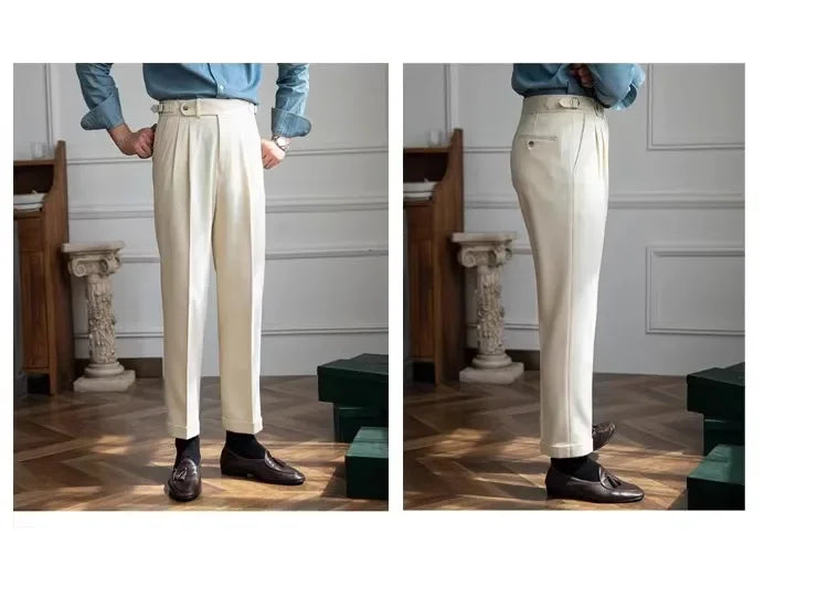Men’s Elegant Pleated Suit Trousers – Vintage Fit