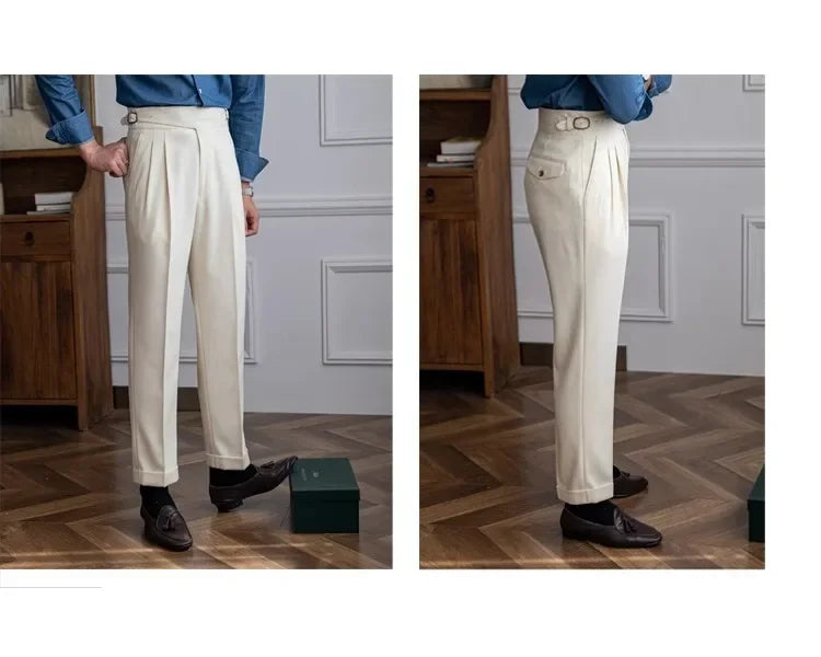 Men’s Elegant Pleated Suit Trousers – Vintage Fit