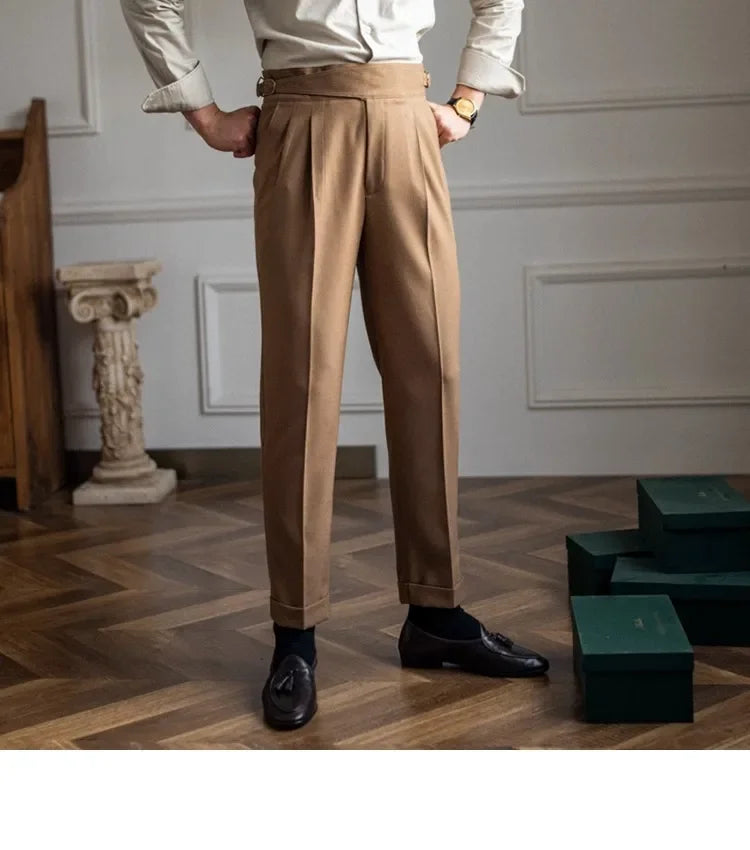 Men’s Elegant Pleated Suit Trousers – Vintage Fit