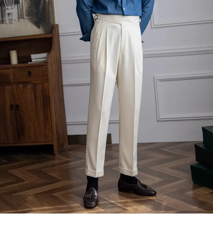 Men’s Elegant Pleated Suit Trousers – Vintage Fit