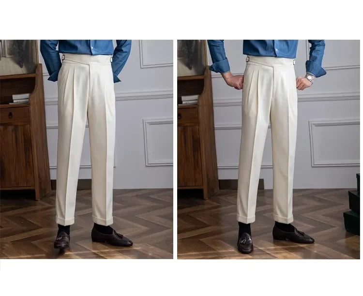 Men’s Elegant Pleated Suit Trousers – Vintage Fit