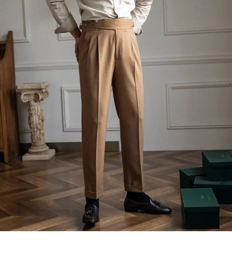 Men’s Elegant Pleated Suit Trousers – Vintage Fit