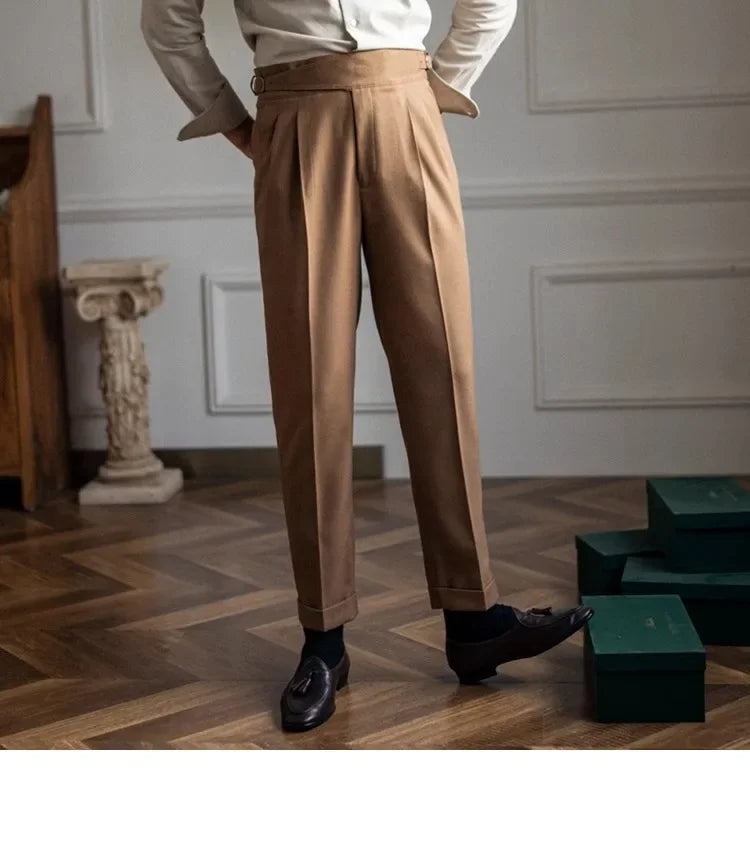 Men’s Elegant Pleated Suit Trousers – Vintage Fit