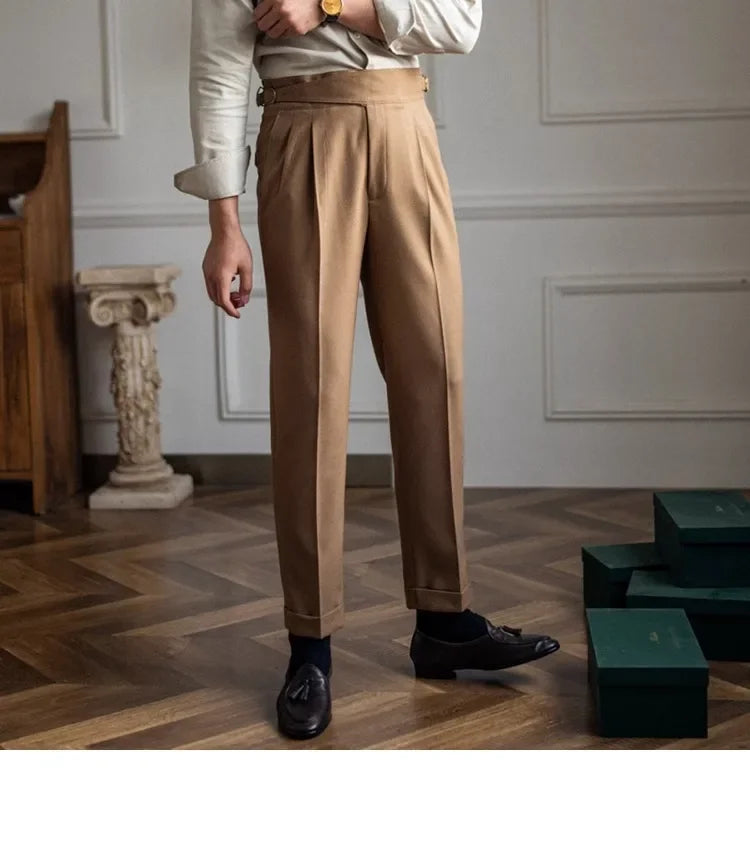 Men’s Elegant Pleated Suit Trousers – Vintage Fit