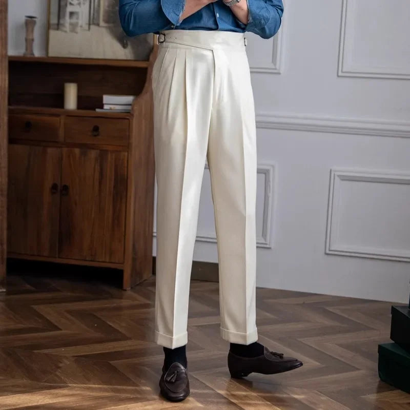 Men’s Elegant Pleated Suit Trousers – Vintage Fit