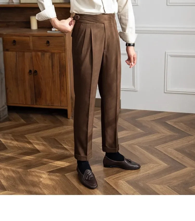 Men’s Elegant Pleated Suit Trousers – Vintage Fit