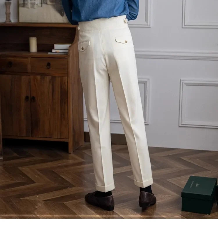 Men’s Elegant Pleated Suit Trousers – Vintage Fit