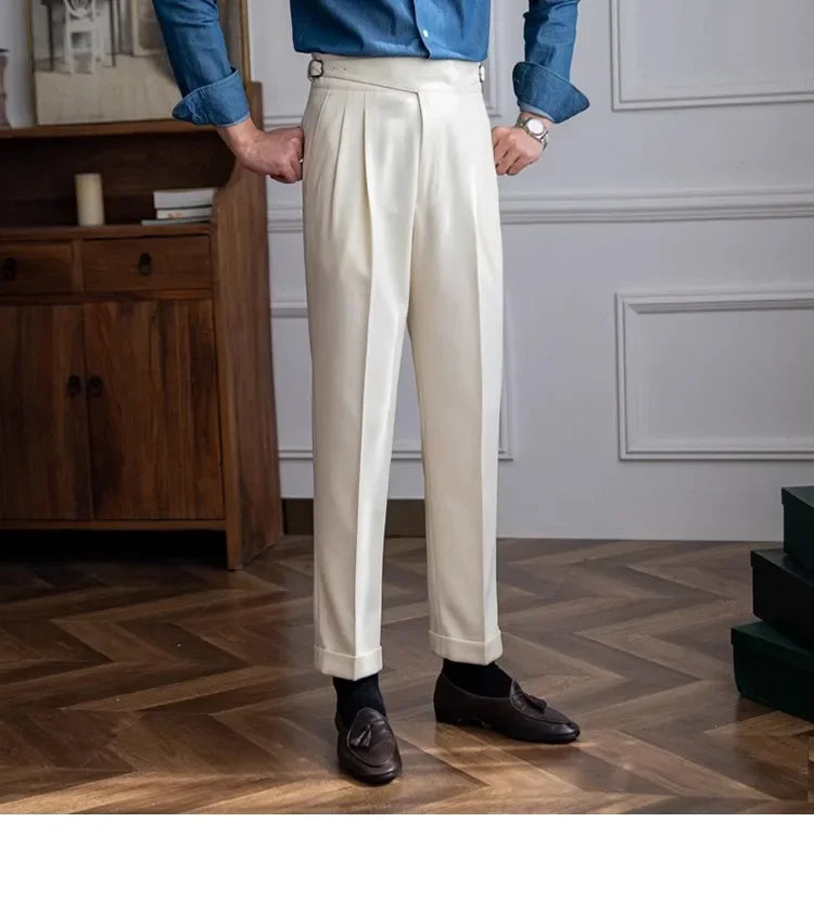 Men’s Elegant Pleated Suit Trousers – Vintage Fit