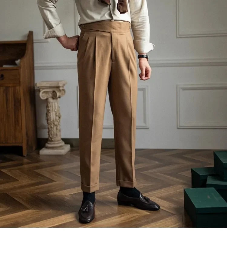 Men’s Elegant Pleated Suit Trousers – Vintage Fit