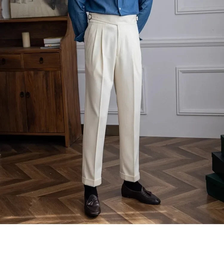 Men’s Elegant Pleated Suit Trousers – Vintage Fit