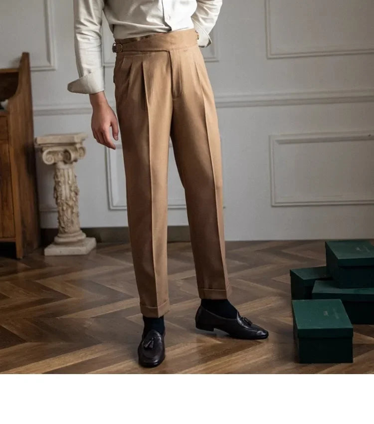 Men’s Elegant Pleated Suit Trousers – Vintage Fit