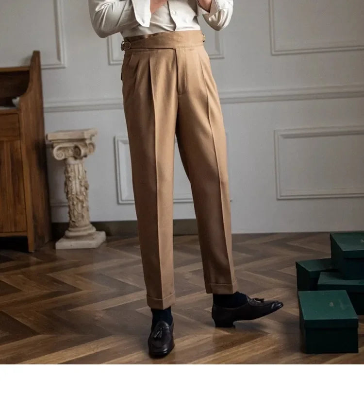 Men’s Elegant Pleated Suit Trousers – Vintage Fit