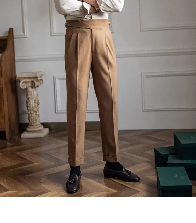 Men’s Elegant Pleated Suit Trousers – Vintage Fit