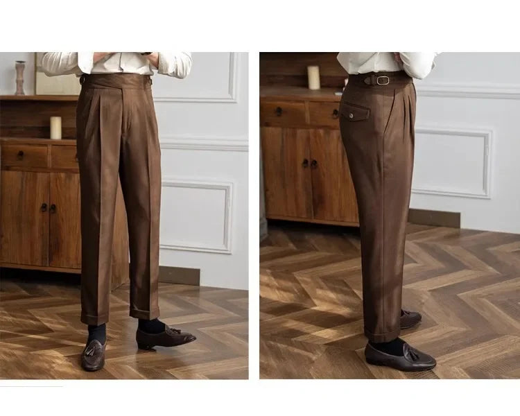Men’s Elegant Pleated Suit Trousers – Vintage Fit
